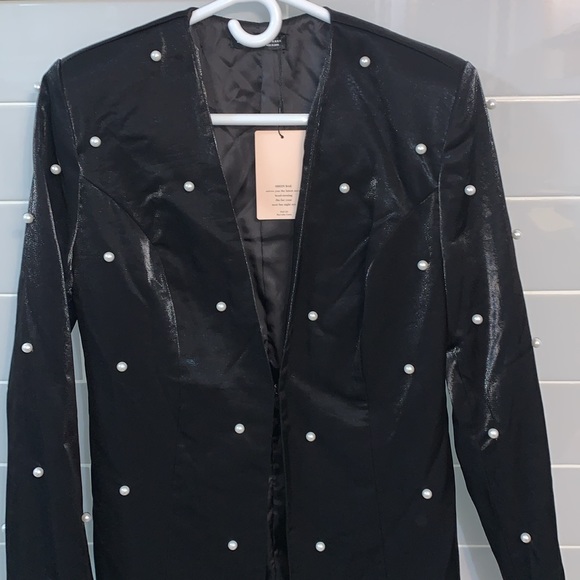 NWT SHEIN Frenchy Pearls Beaded Open Front Blazer - Picture 3 of 16